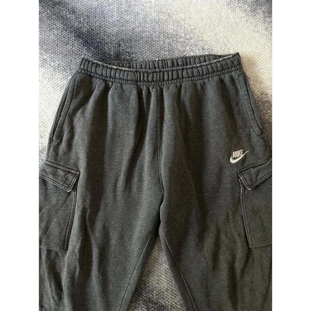 Nike Mens Club Fleece Classic Cargo Reworked Distressed Gray Joggers Size Large
